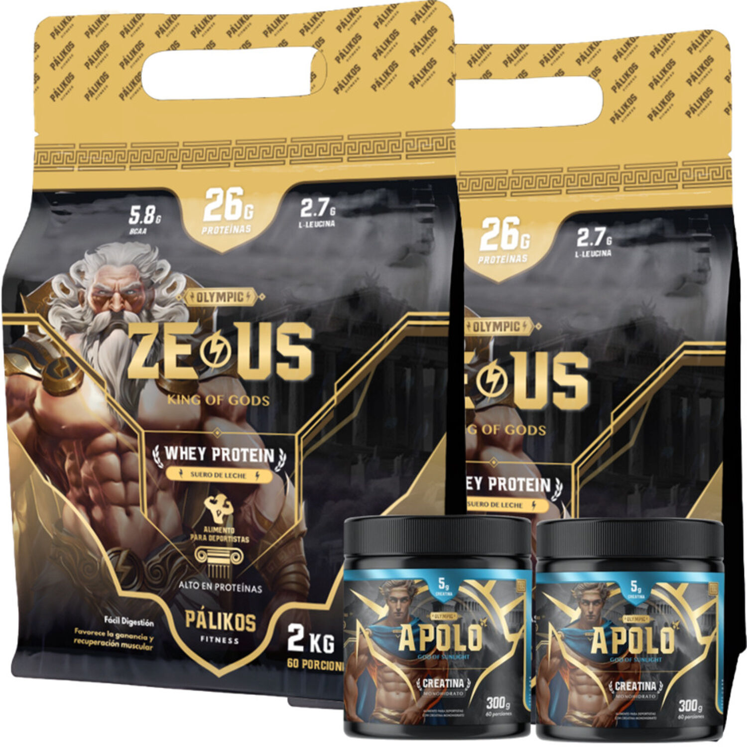 2 Whey Protein Doypack 2kg (2xchoco) + 2 Creatinas Apolo 300g image number 0.0