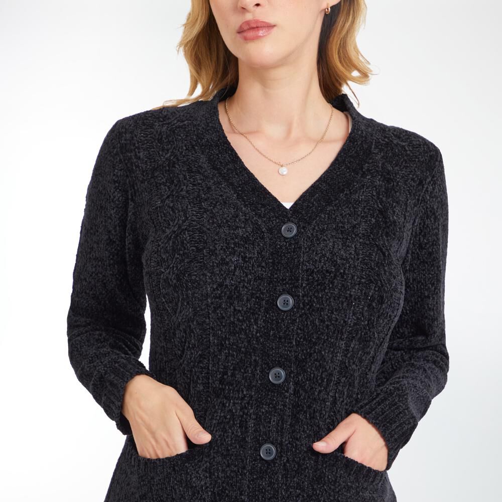 Sweater Chenille Trenzado Abotonado Con Bolsillo Cuello V Mujer Geeps image number 4.0