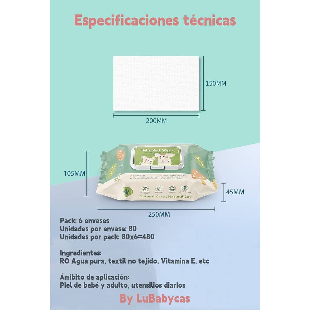 Toallitas H&uacute;medas Con Tapa Pack 6x80 Unidades Lubabycas image number 6.0