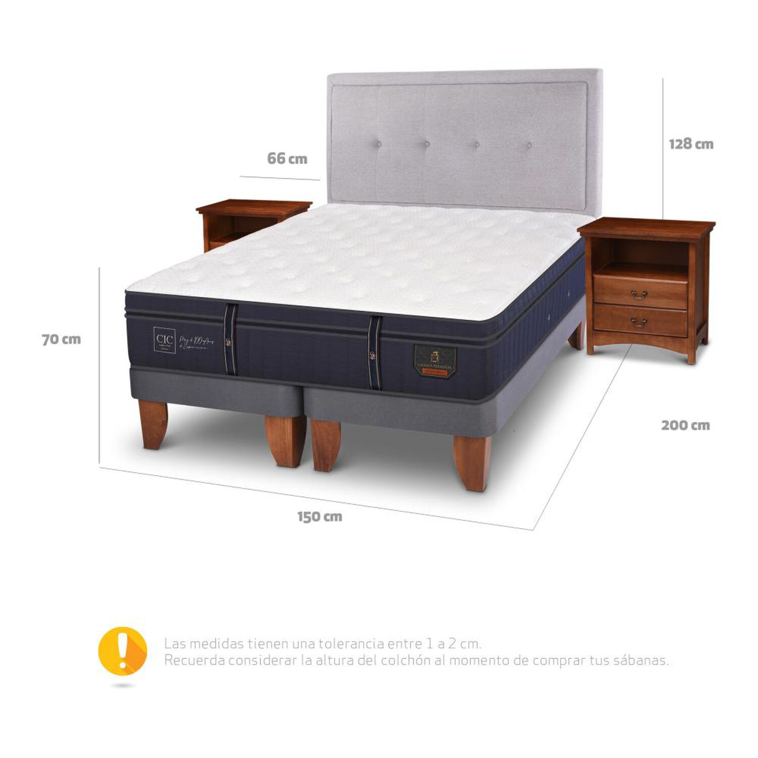Cama Europea Cic Grand Premium / 2 Plazas / Base Dividida + Set De Maderas image number 4.0
