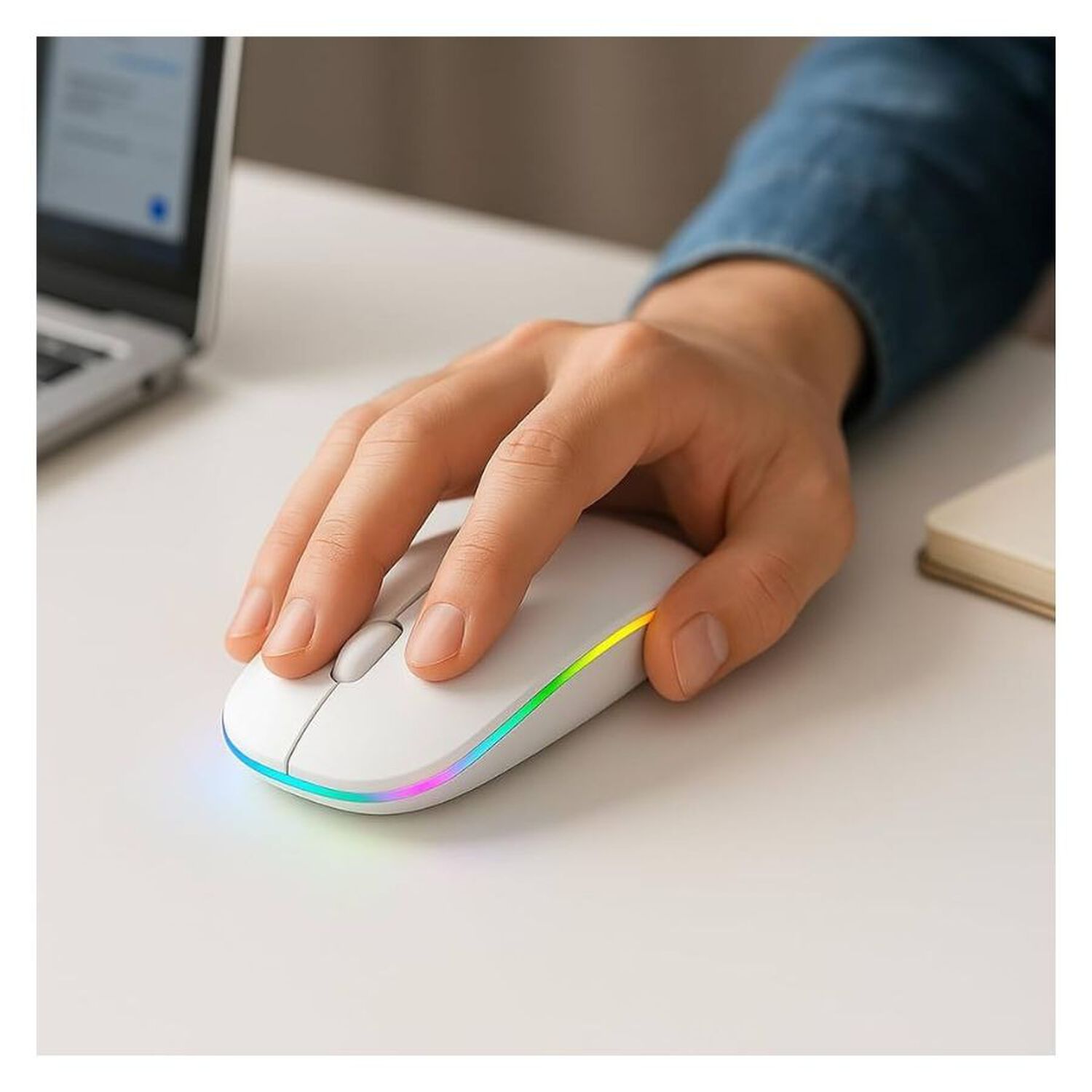 Mouse Inal&aacute;mbrico Aoas Bluetooth Usb Recargable Blanco image number 5.0