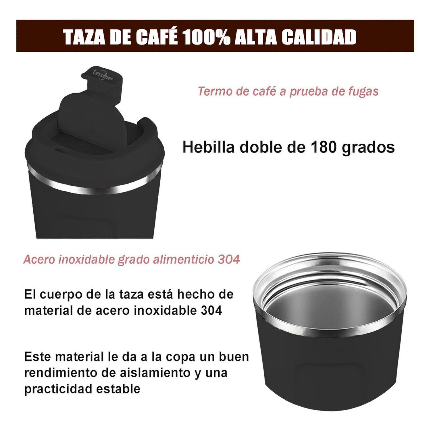 Termo Mug Caf&eacute; 380ml Acero Inoxidable Port&aacute;til Negro image number 2.0