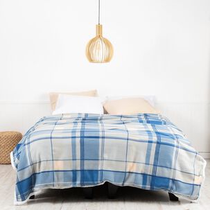 Frazada Polar-sherpa Estampada 2 Plazas Tartan Azul