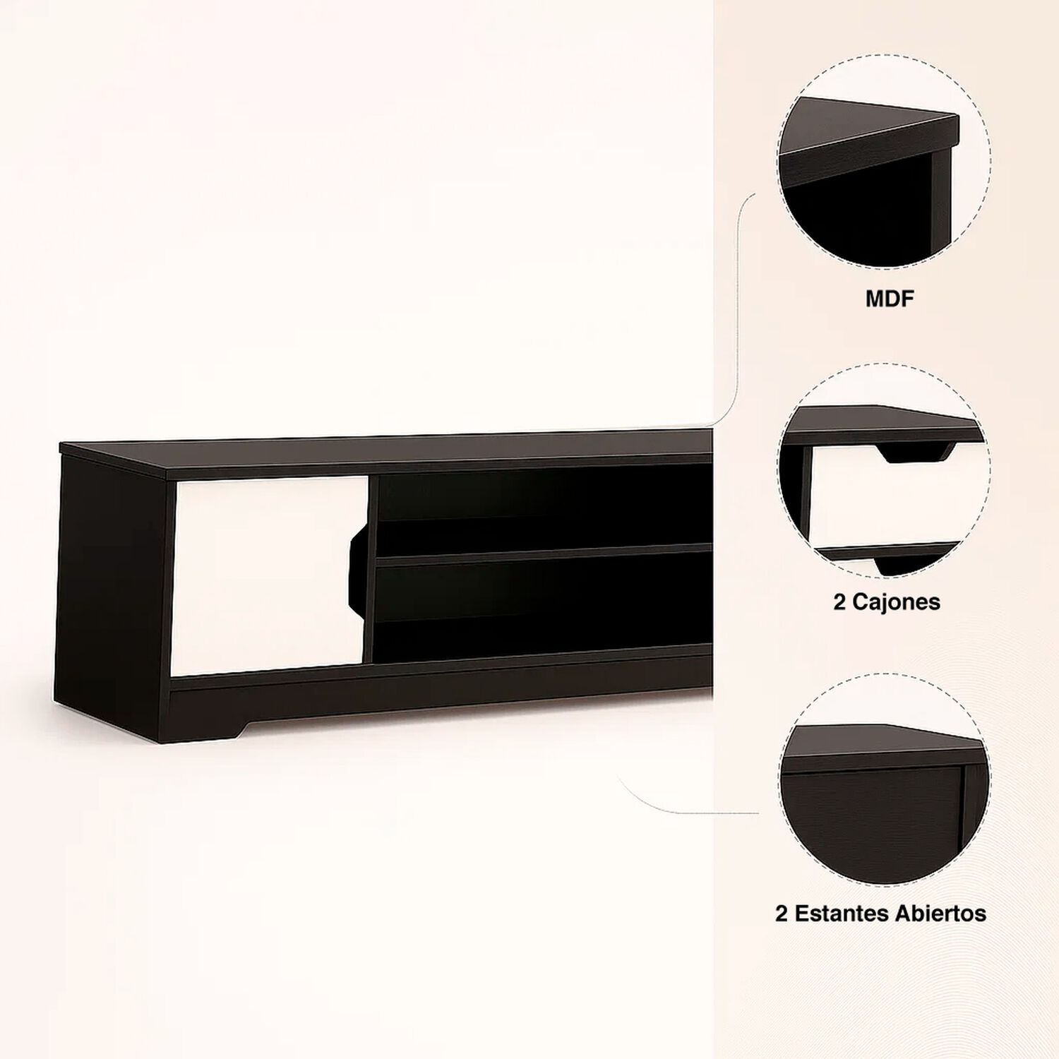 Rack De Tv O Buffet Con Cajones Night Black image number 4.0