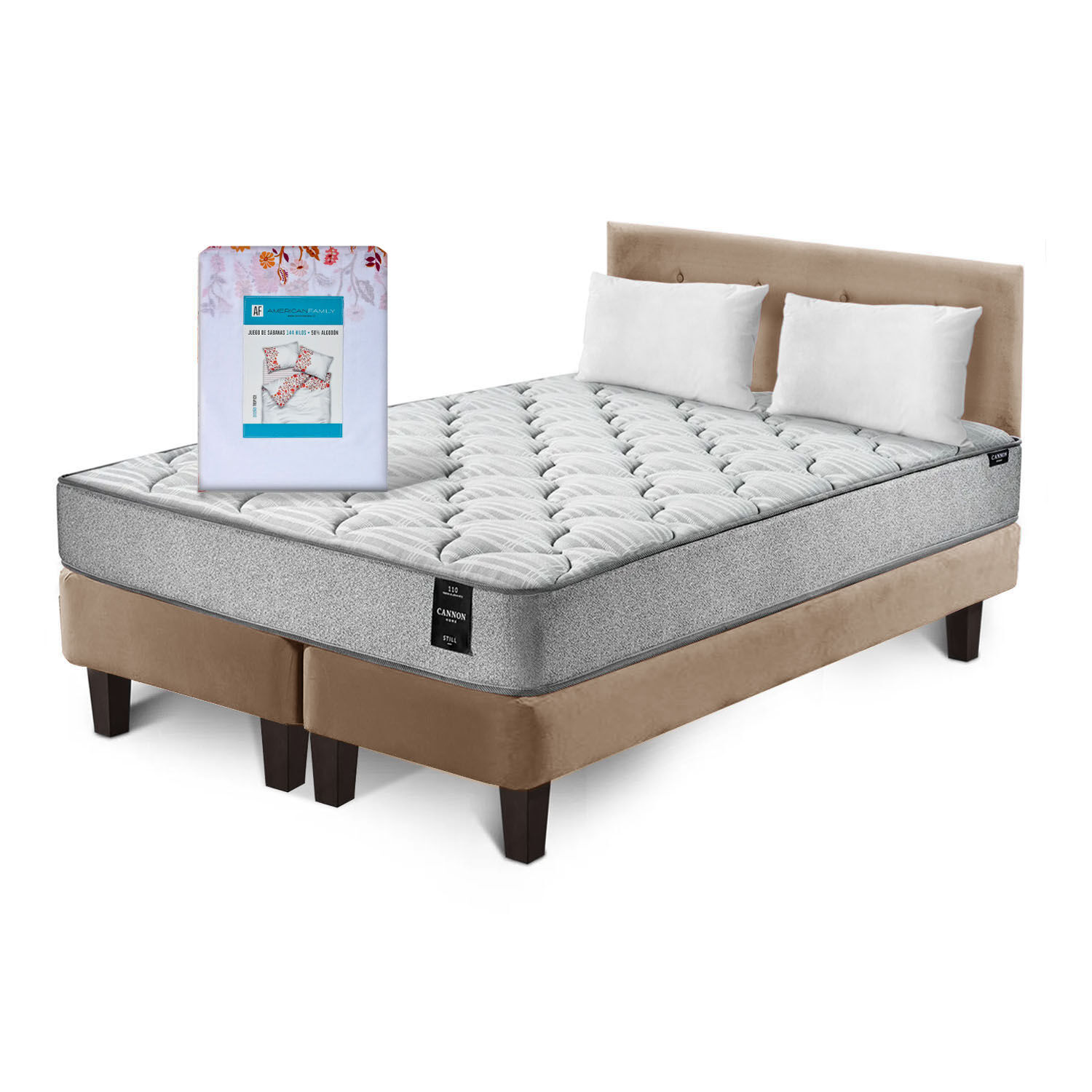 Combo Cama Cannon 2 Plazas Textil + Respaldo Tela Beige image number 1.0