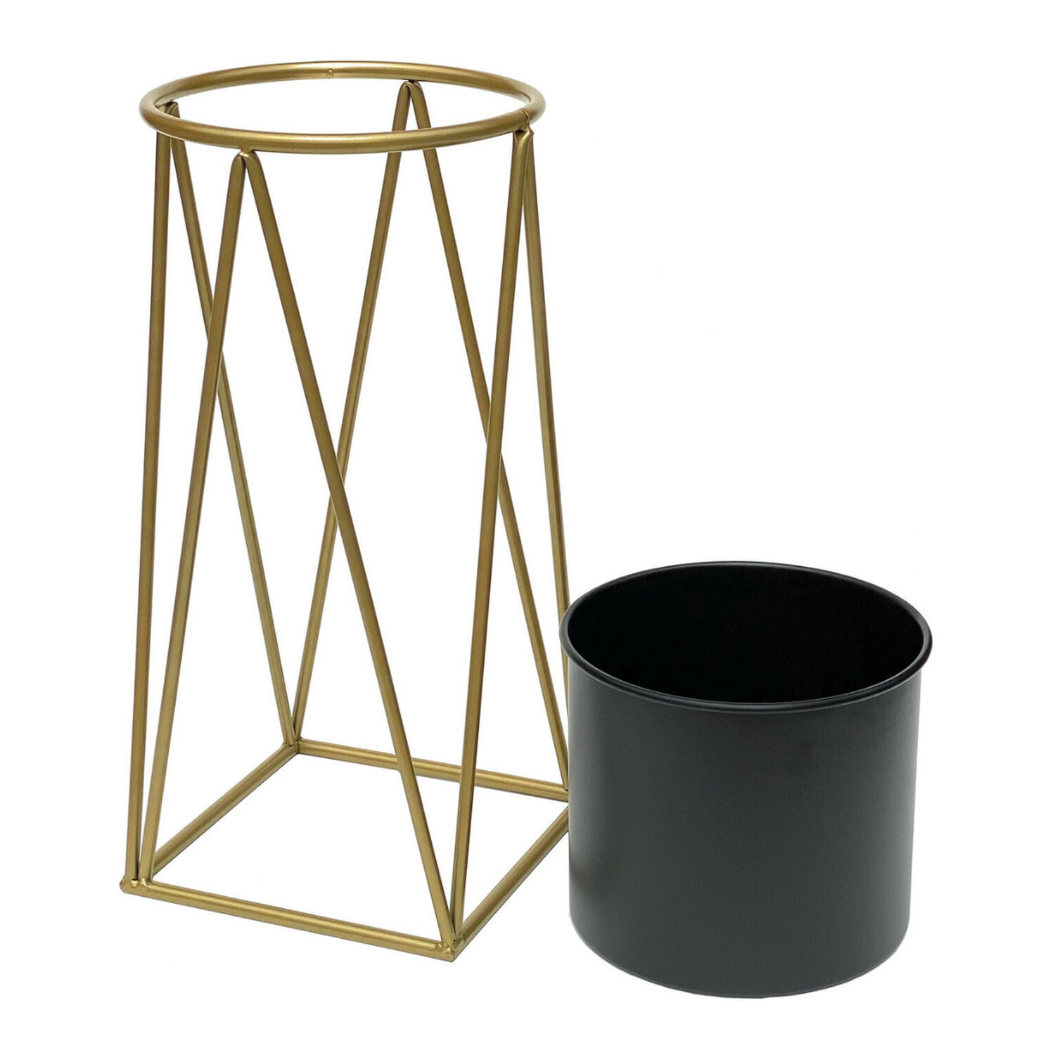 Set 2 Porta Maceteros Pedestal Igual Tama&ntilde;o Negro Dorados image number 1.0