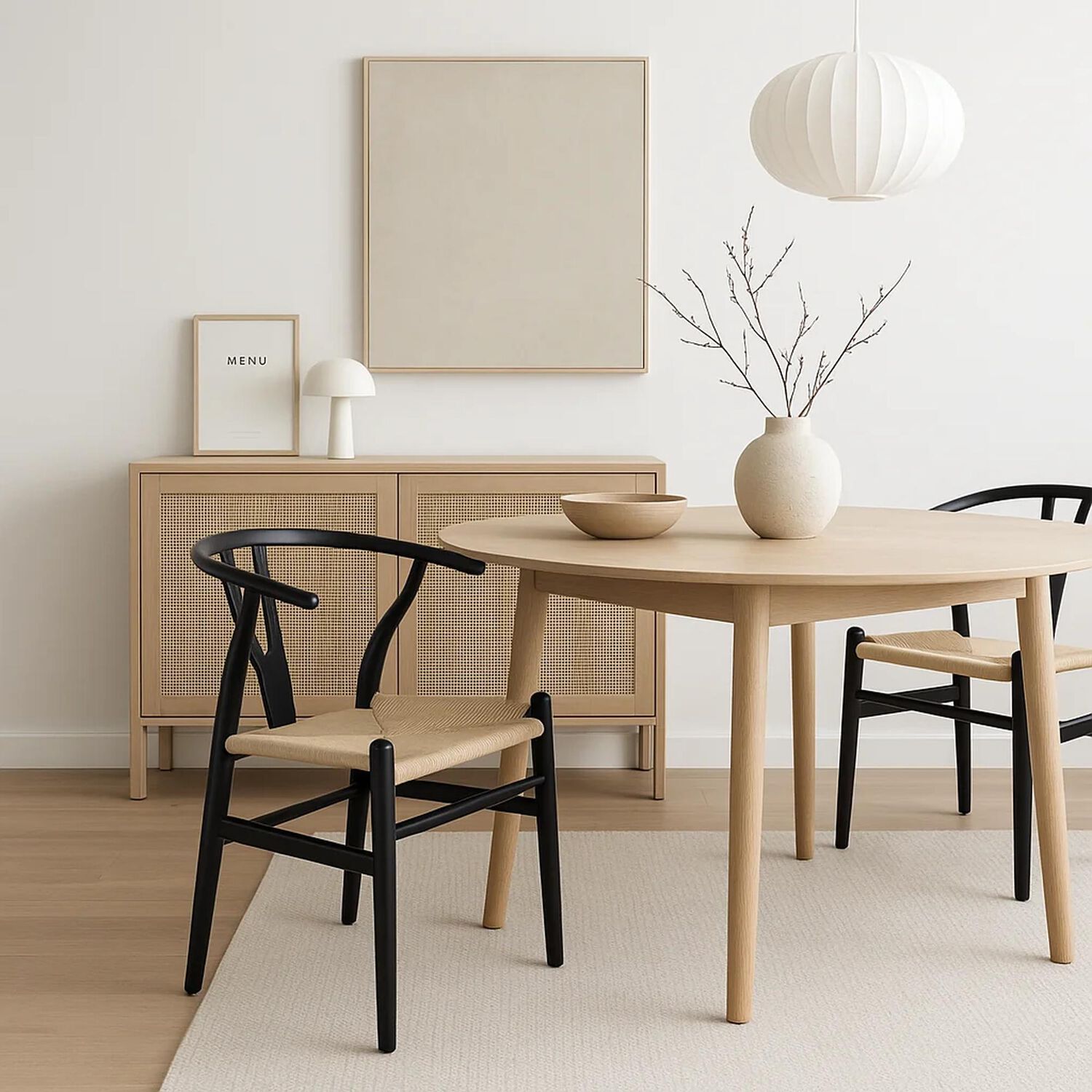 Silla Wishbone Madera Negra Y Asiento Claro image number 5.0