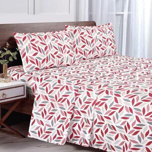 Sabana Andes Microfibra Estampada Hoja Frambuesa 2 Plaza