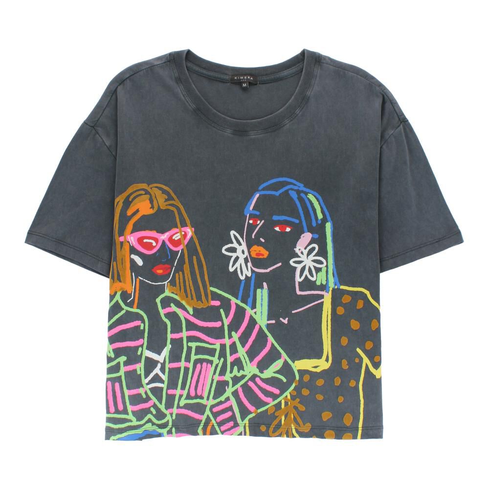 Polera Estampada Color Manga Corta Cuello Redondo Mujer Kimera image number 0.0