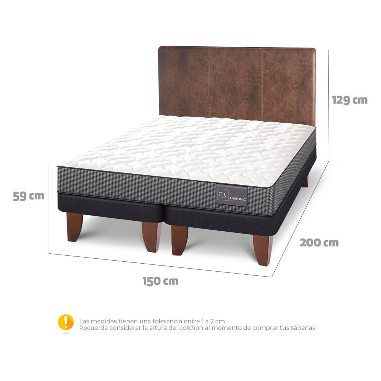 Cama Europea Cic Anatomic / 2 Plazas / Base Dividida + Respaldo image number 2.0