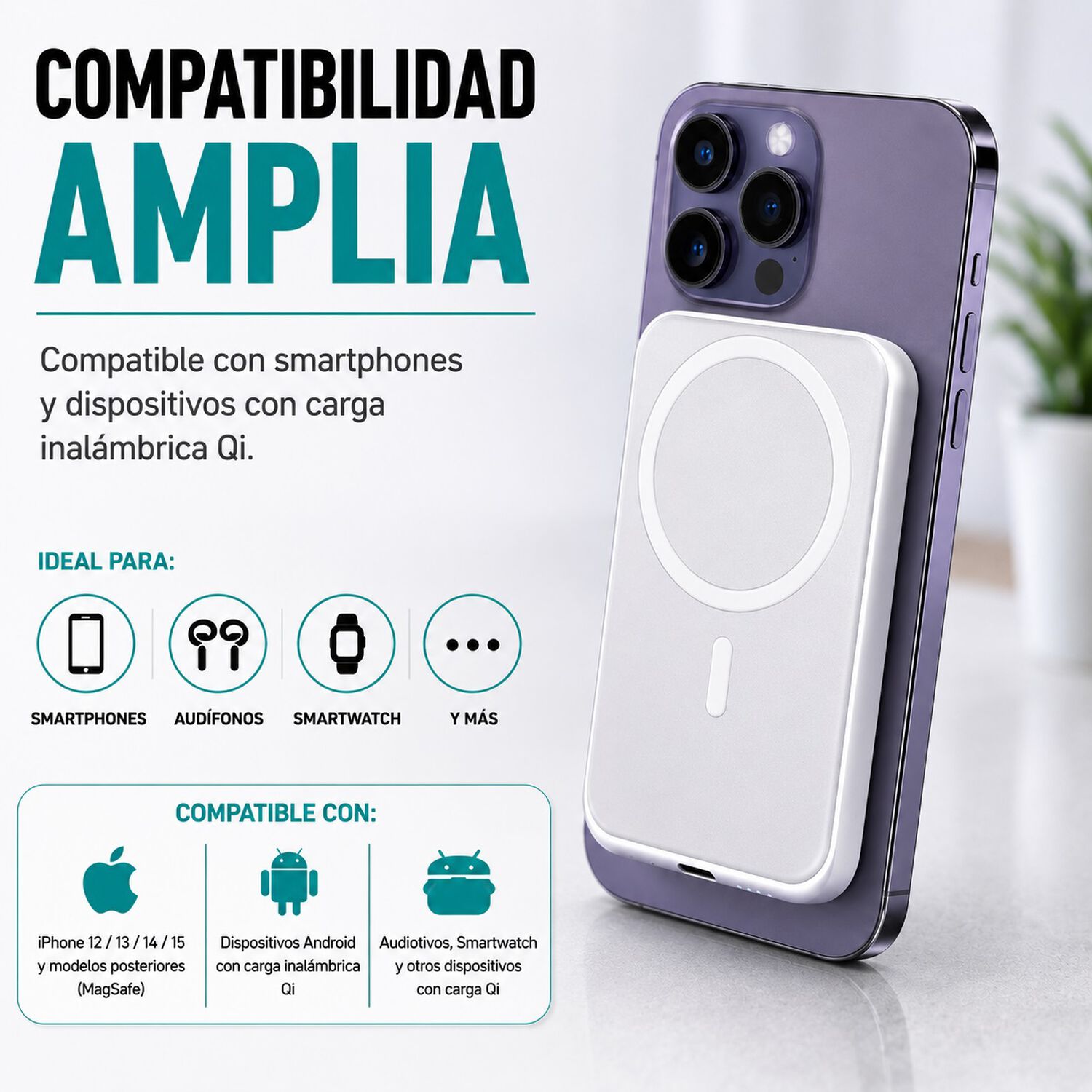 Powerbank Magsafe Potencia Inteligente Inalambrico Cargador Maxam image number 3.0