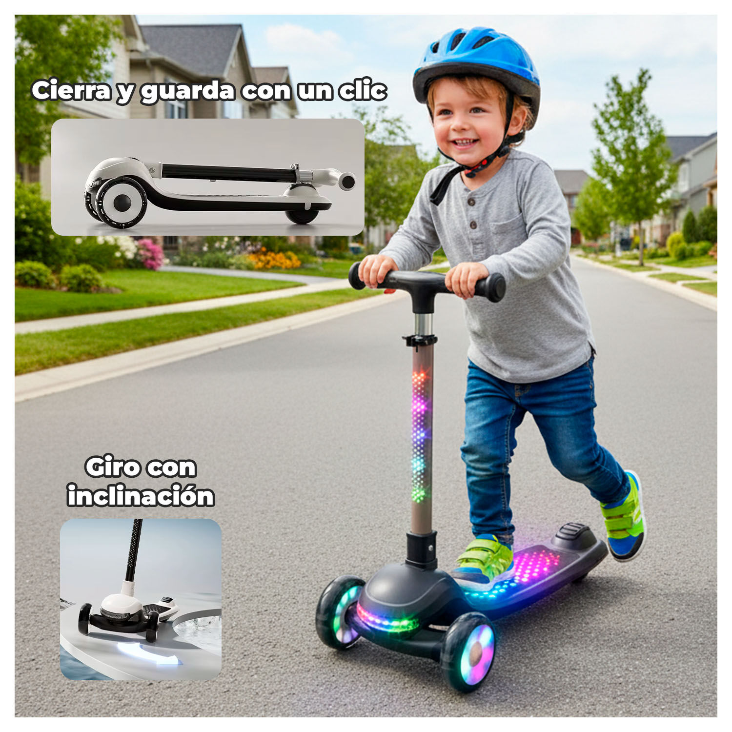 Scooter Infantil Con Luces Led 3 Ruedas Ajustable Y Seguro image number 4.0