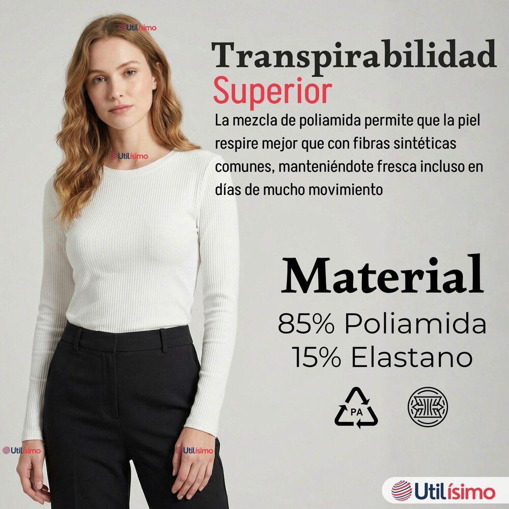 Camiseta Polar Polera Cuello Redondo Mujer Manga Larga Tela Acanalada Colores Surtidos image number 7.0