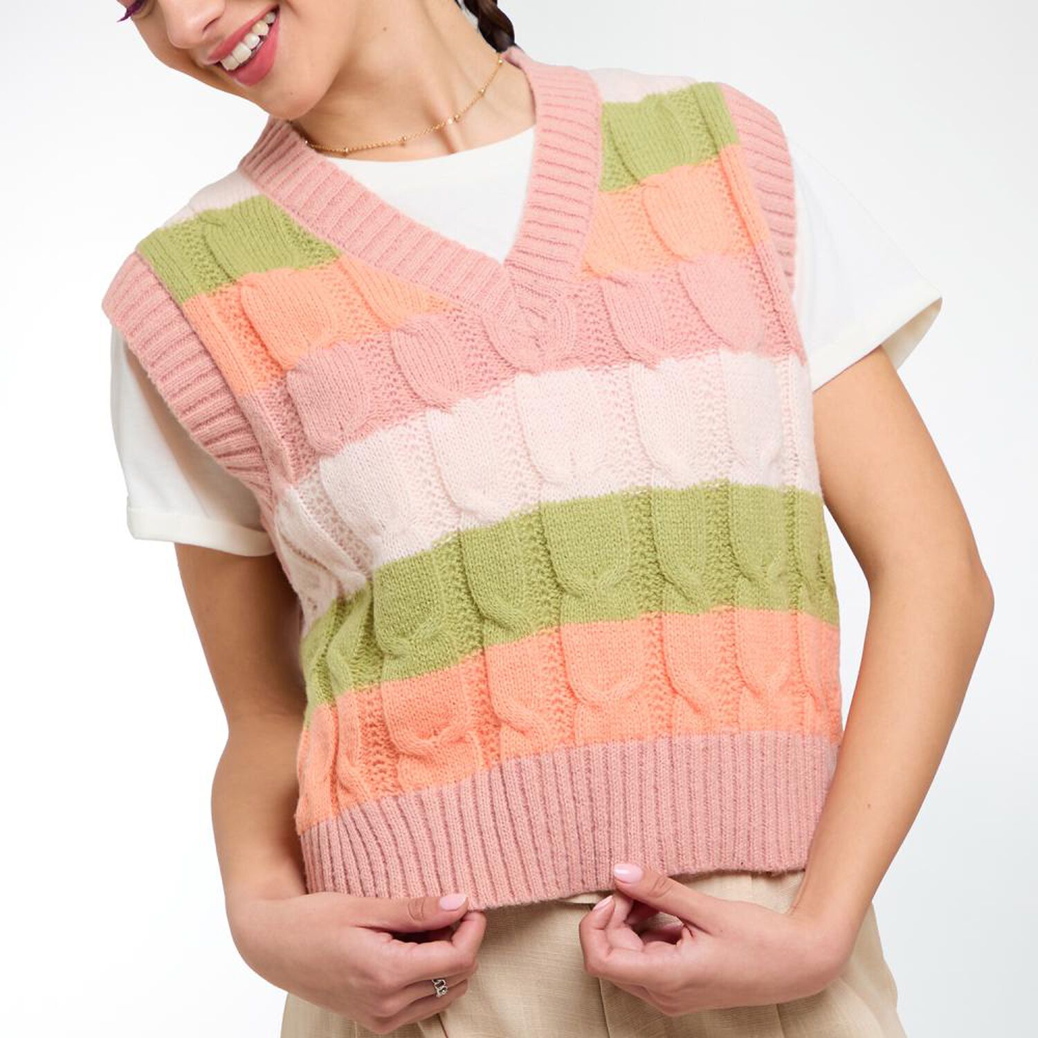 Sweater Rayas Sin Mangas Cuello Redondo Mujer Freedom image number 4.0