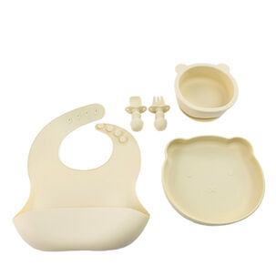 Set De Alimentación Silicona Platos Bebe 5 Piezas Beige