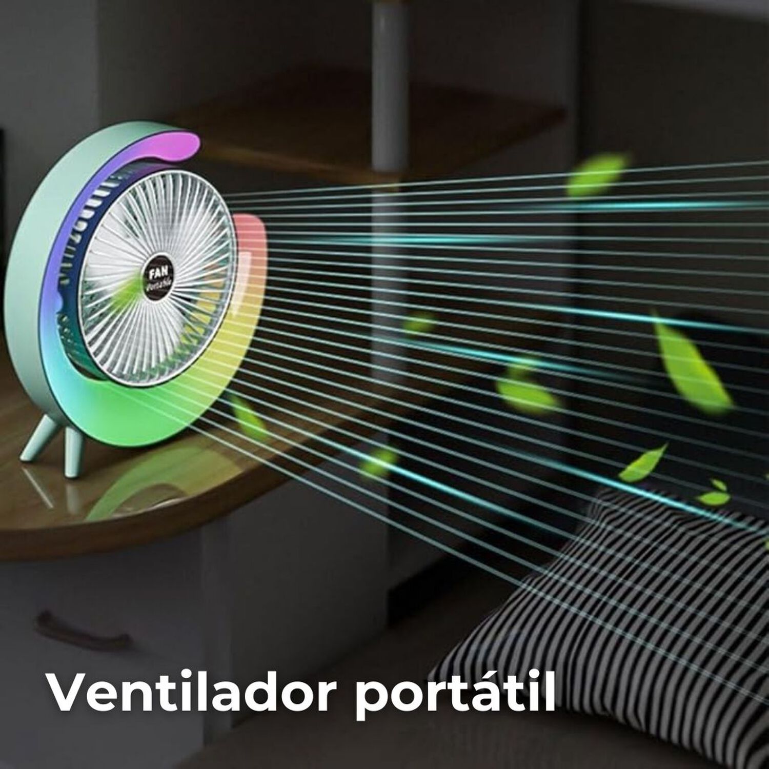 Ventilador Escritorio Port&aacute;til Usb Con L&aacute;mpara Luces Led Colores image number 1.0
