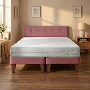 Cama Europea Zen Best 2 Plazas 190 Cm Colchon Espuma Con Funda Velvet Palo Rosa + Respaldo