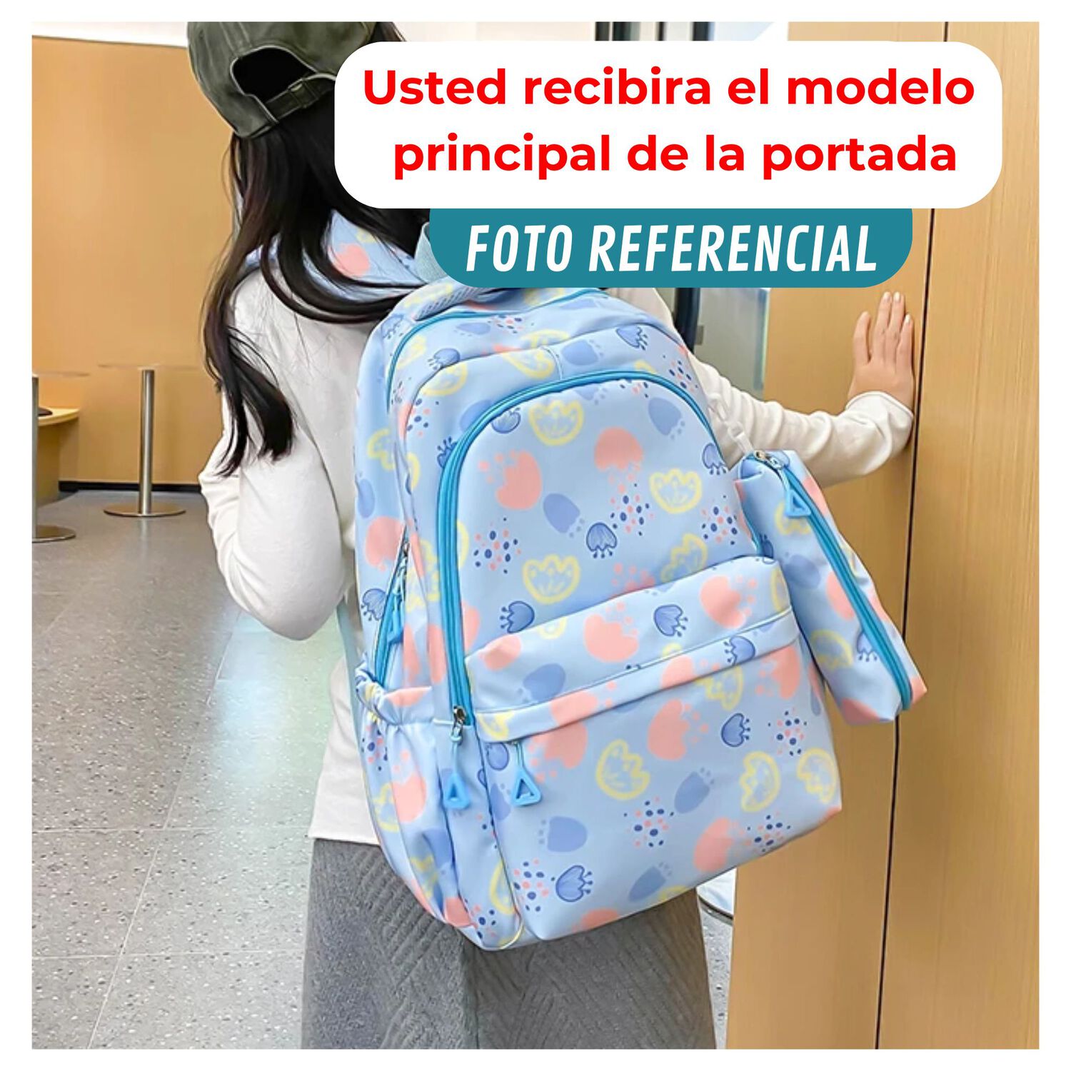 Mochila Escolar 46cm Dise&ntilde;o Floral Print Light Blue image number 3.0
