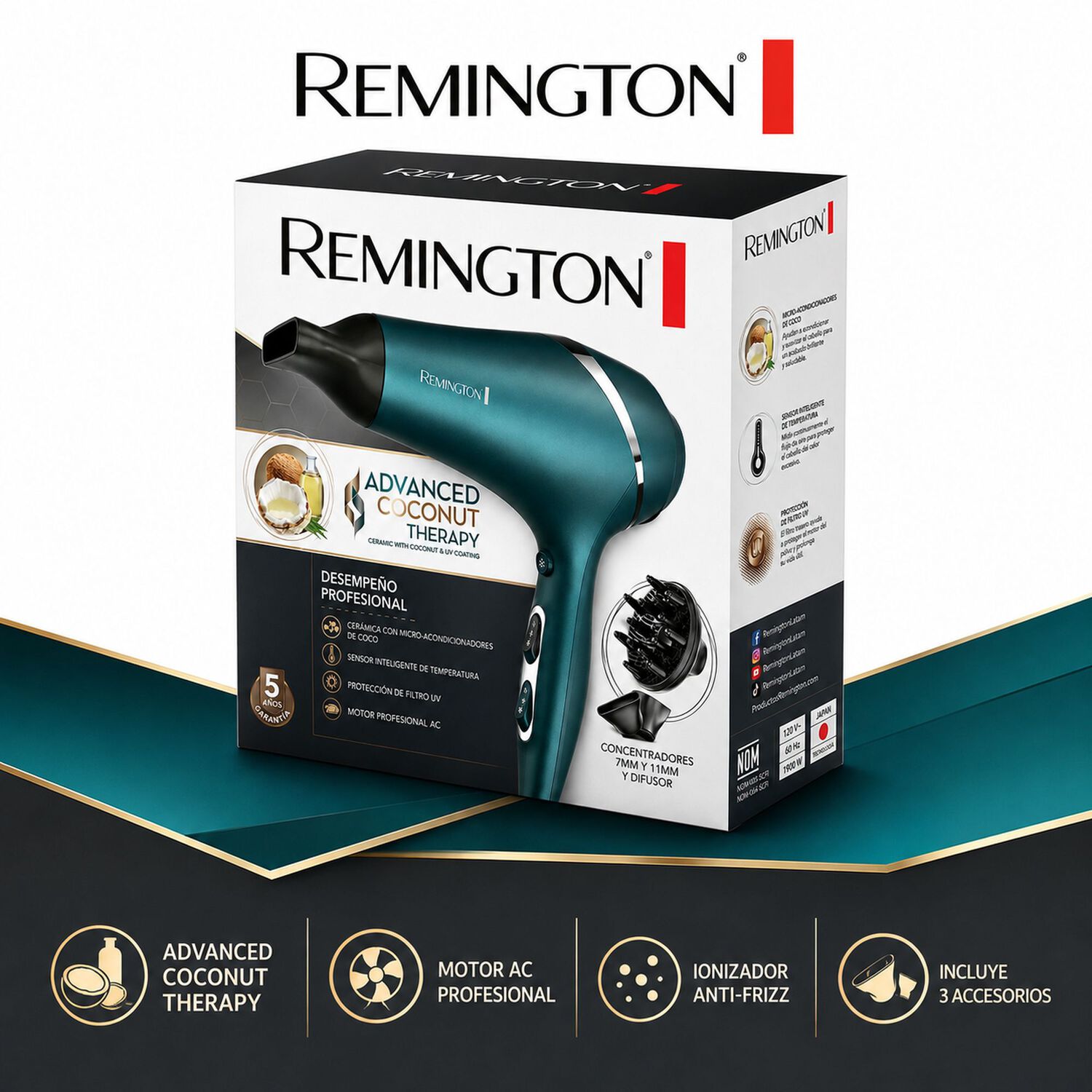 Secador Remington Coconut Therapy Ionizador Premium 2300w image number 8.0