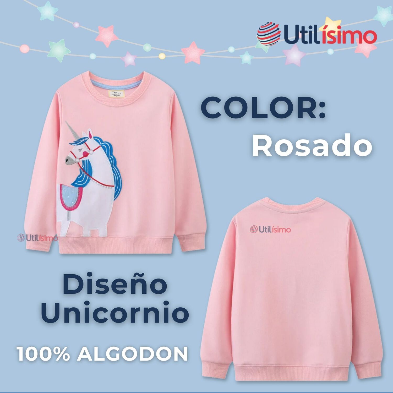 Poler&oacute;n Ni&ntilde;a Manga Larga 100% Algod&oacute;n Rosa Unicornio image number 1.0
