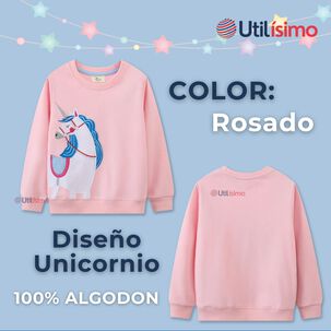 Poler&oacute;n Ni&ntilde;a Manga Larga 100% Algod&oacute;n Rosa Unicornio