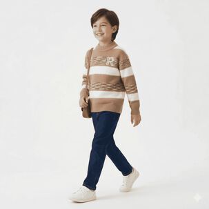 Sueter Ni&ntilde;o Invierno Tejido Rayado Cuello Alto Moda Infantil
