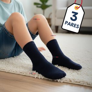 Pack 3 Calcet&iacute;nes Escolares Corto Acr&iacute;lico Azul Ni&ntilde;o Juvenil