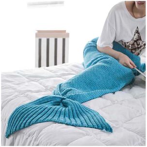Manta En Forma De Cola De Sirena De Lana Tejida 180 X 90 Celeste