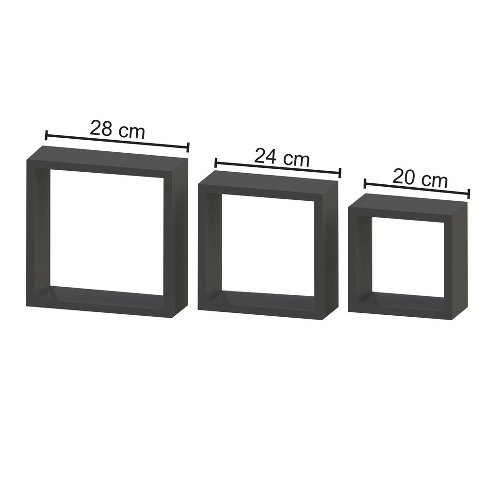 Repisas Flotantes Kit De 3 Cubos Negros - 28cm - 24cm - 20cm - Nch3p Brasforma image number 2.0