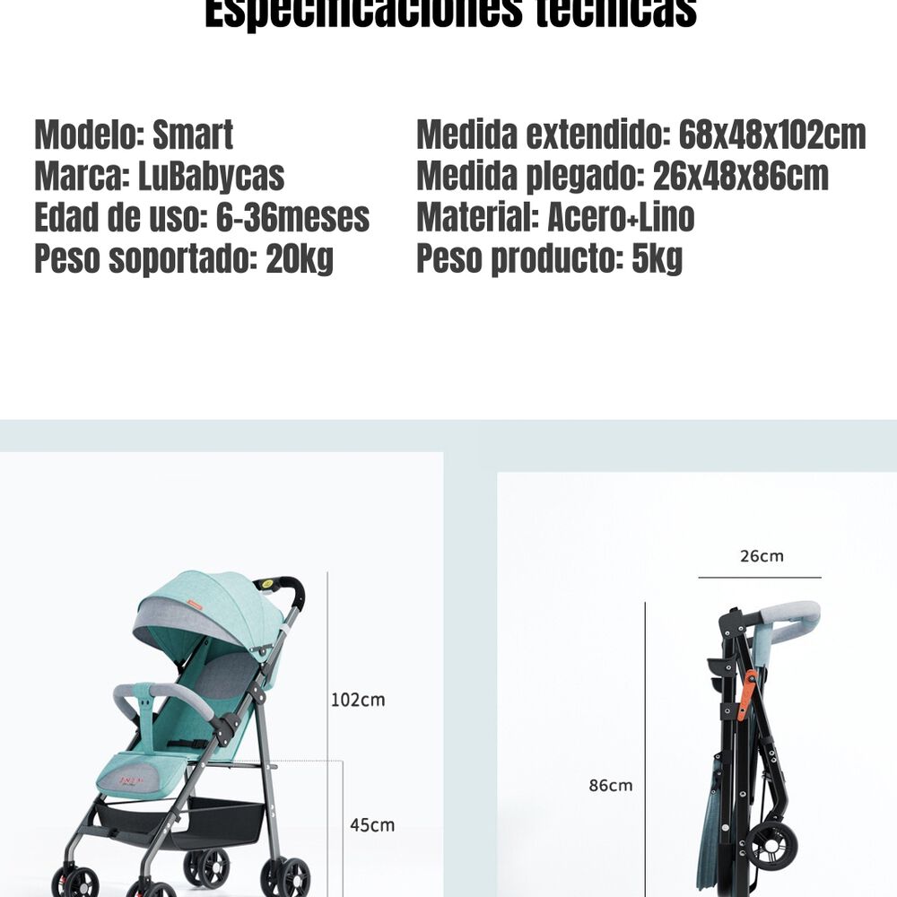 Coche De Paseo Reclinable Liviano Smart Rosado Lubabycas image number 2.0