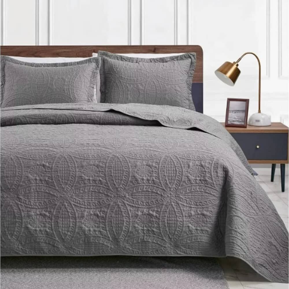 Cubrecama Quilt Reversible King + 2 Funda Almohada Gris image number 2.0