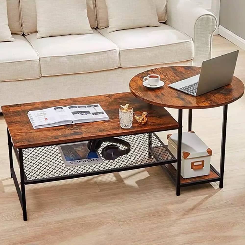 Set Mesas De Centro Rectangular Modular Redonda Estilo Industrial Cubierta Mdf Base Metal Resistente image number 2.0