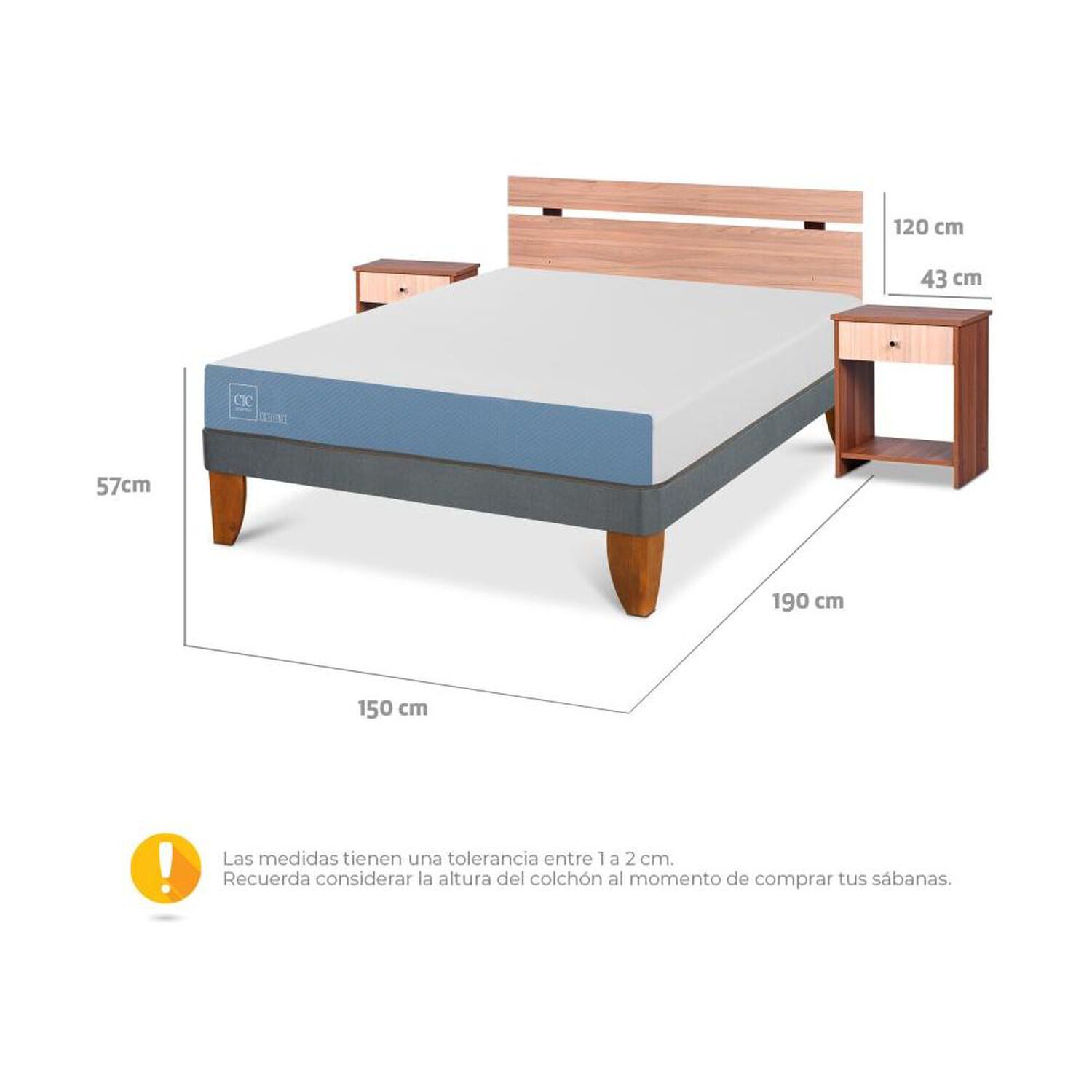 Cama Europea Cic Excellence / 2 Plazas / Base Normal + Set De Maderas image number 2.0