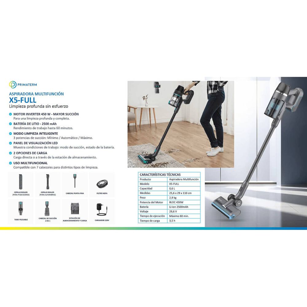Aspiradora Inal&aacute;mbrica X5-full 450w + Accesorios Primaterm image number 8.0