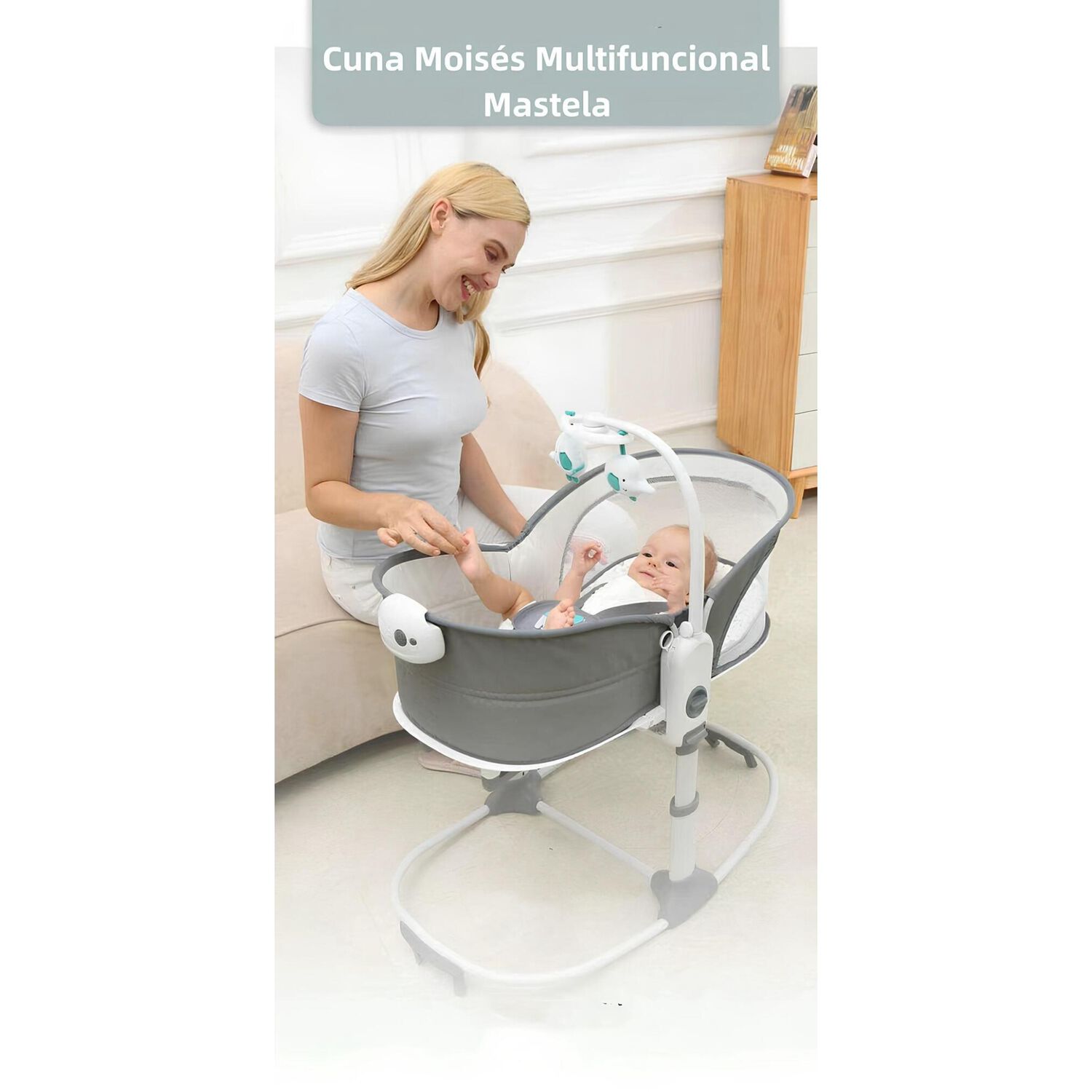 Cuna Mois&eacute;s Y Columpio Con Vibraci&oacute;n 2 En 1 Lubabycas Gris image number 9.0