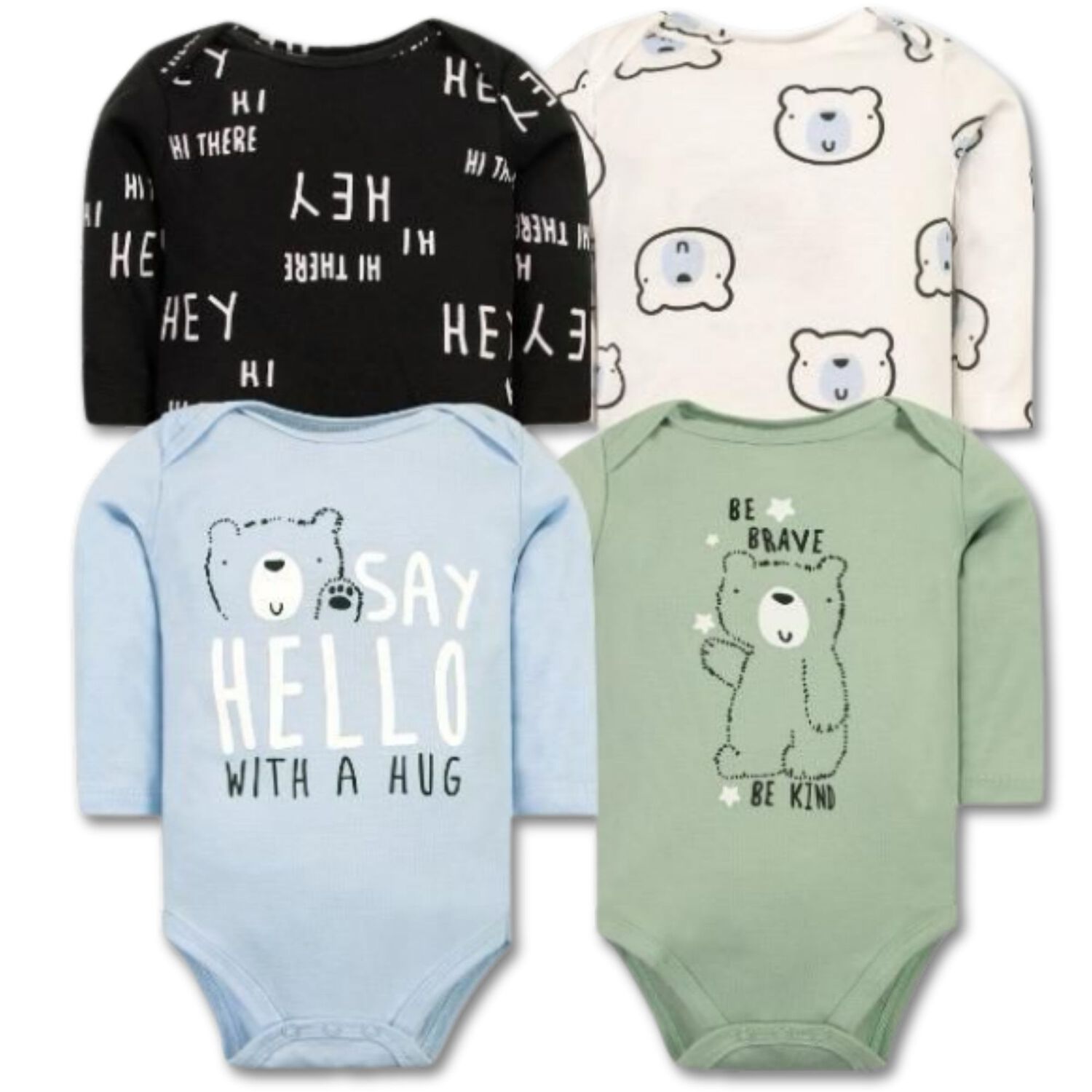 Pack 4 Bodys Ni&ntilde;o Manga Larga Tedmimak 100% Algod&oacute;n Baby Bear image number 0.0