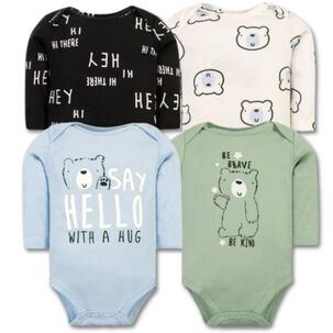 Pack 4 Bodys Ni&ntilde;o Manga Larga Tedmimak 100% Algod&oacute;n Baby Bear