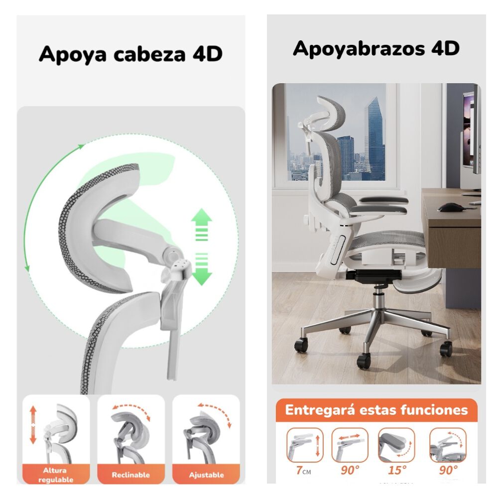 Silla De Escritorio &Uacute;ltra Premium E05 Gris Lubabycas image number 6.0