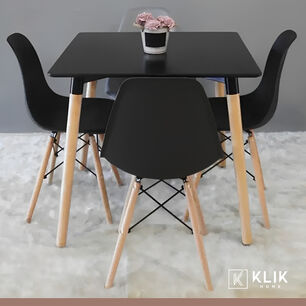 Comedor Mesa Eames Cuadrada Negra + 4 Sillas Eames Negras