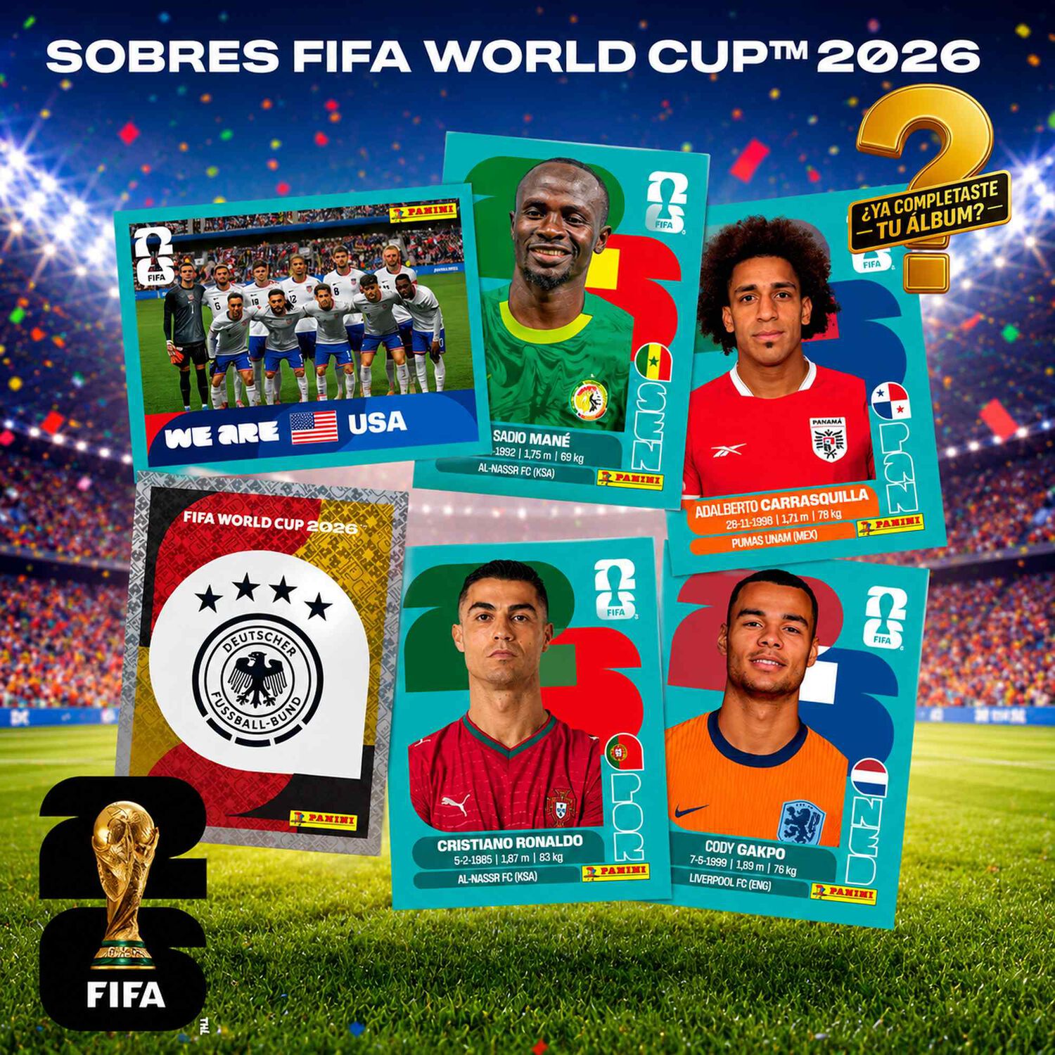 Pack 5 Sobres Mundial Fifa 2026 Panini Original 35 L&aacute;minas image number 5.0