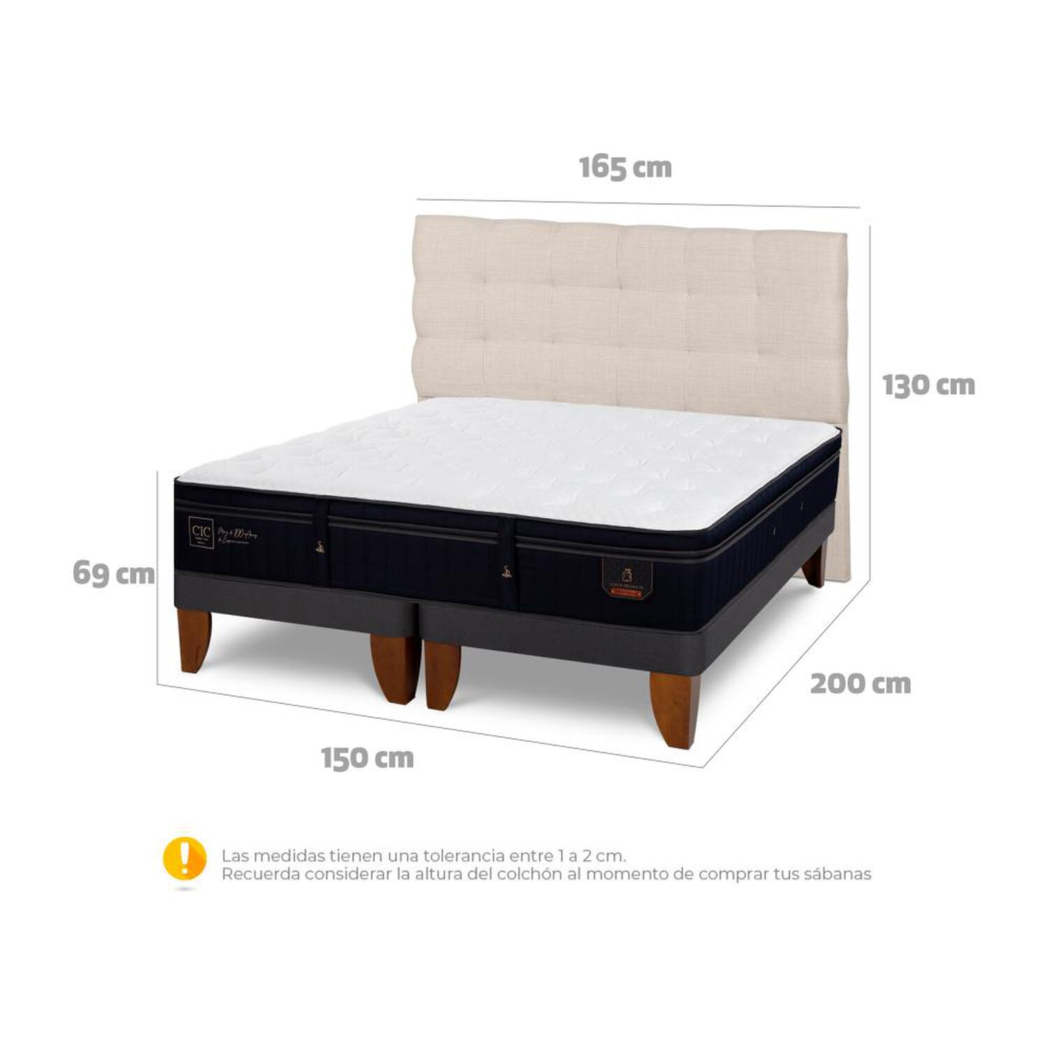 Cama Europea Cic Super Premium / 2 Plazas + Respaldo image number 5.0