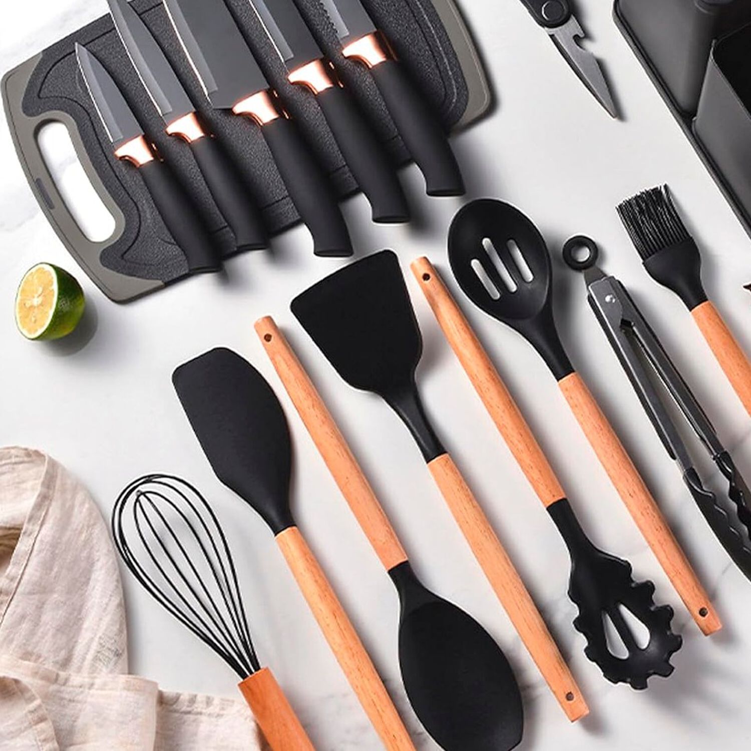 Set De 19 Utensilios De Cocina Mango De Madera image number 4.0