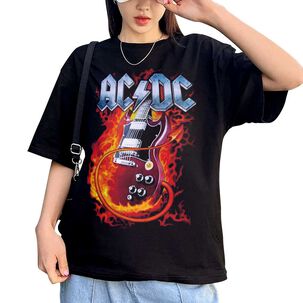 Polera Estampada Ac Dc Guitarra En Llamas Rock