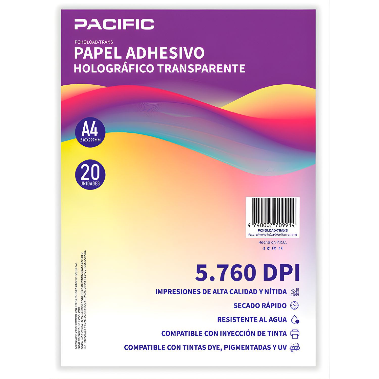 Papel Adhesivo Holografico 20 Hojas Transparente A4 - Ps image number 0.0