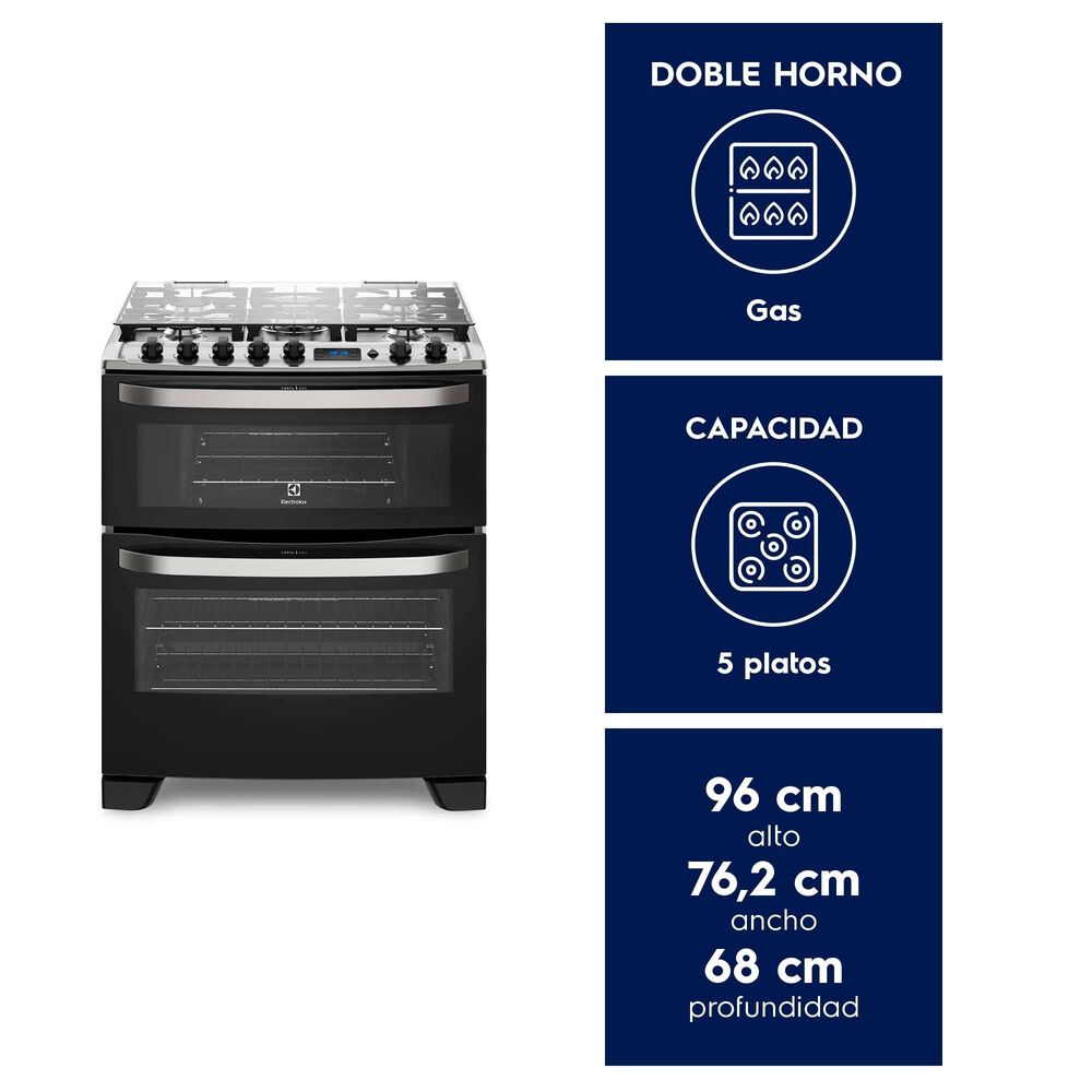 Cocina A Gas 5 Platos Doble Horno Timer Digital 76dba Negra image number 1.0