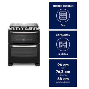 Cocina A Gas 5 Platos Doble Horno Timer Digital 76dba Negra