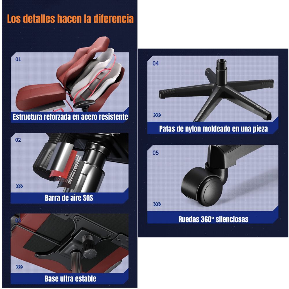 Silla Gamer Premium Reclinable Con Reposapies Power Roja image number 3.0
