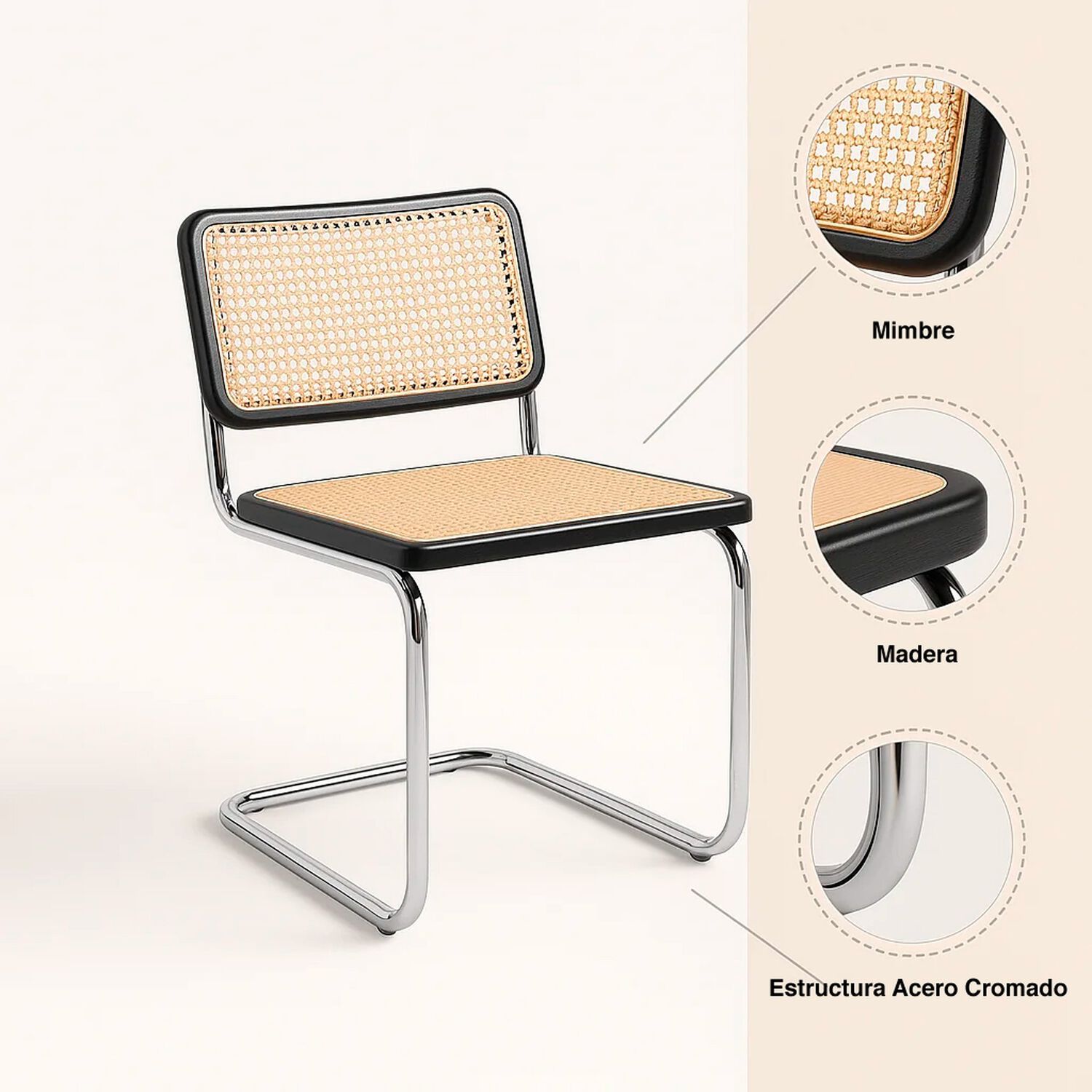 Silla Breuer Madera Y Rattan - Negra image number 4.0