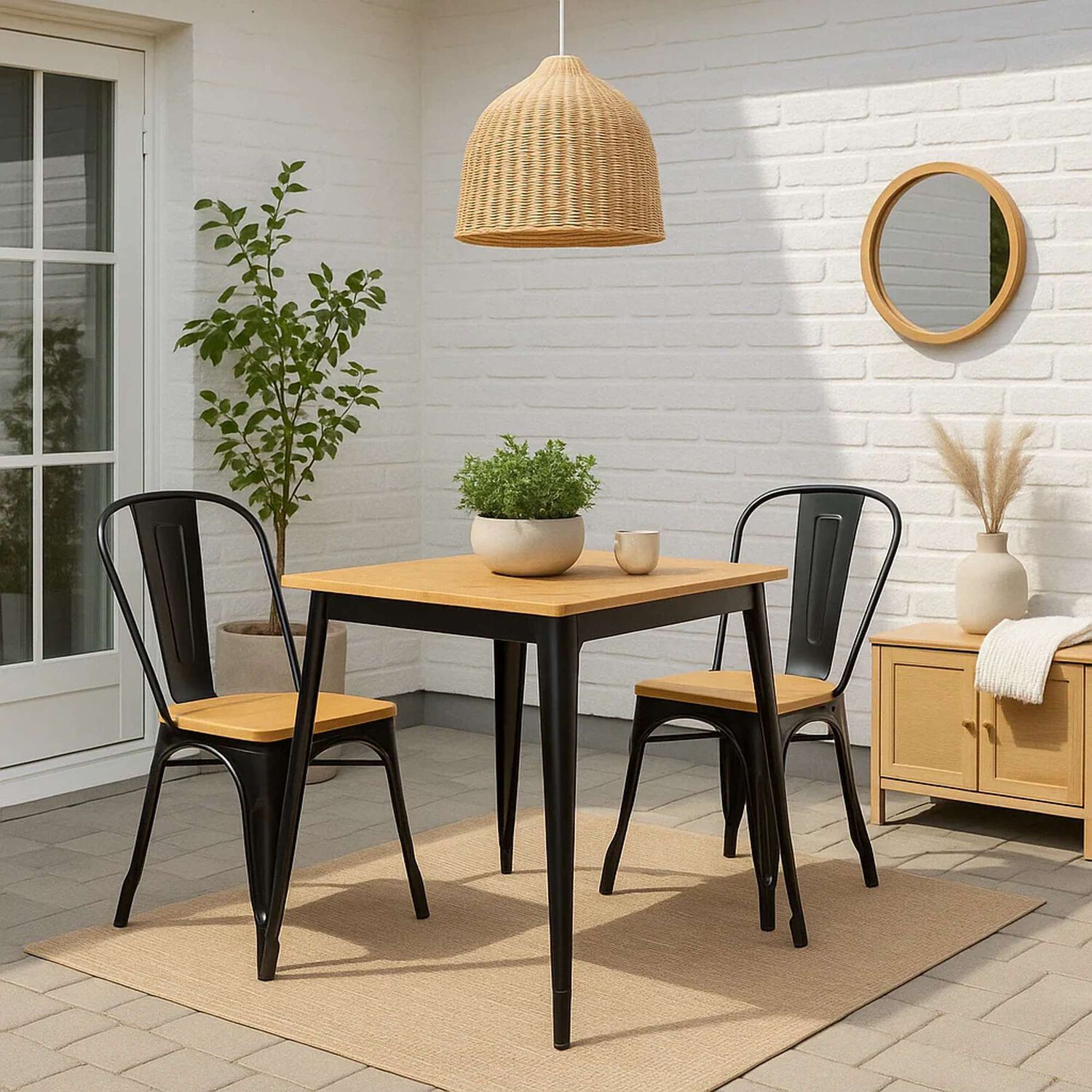 Silla Tolix De Comedor O Terraza Exterior Con Asiento De Madera Clara - Negra image number 2.0