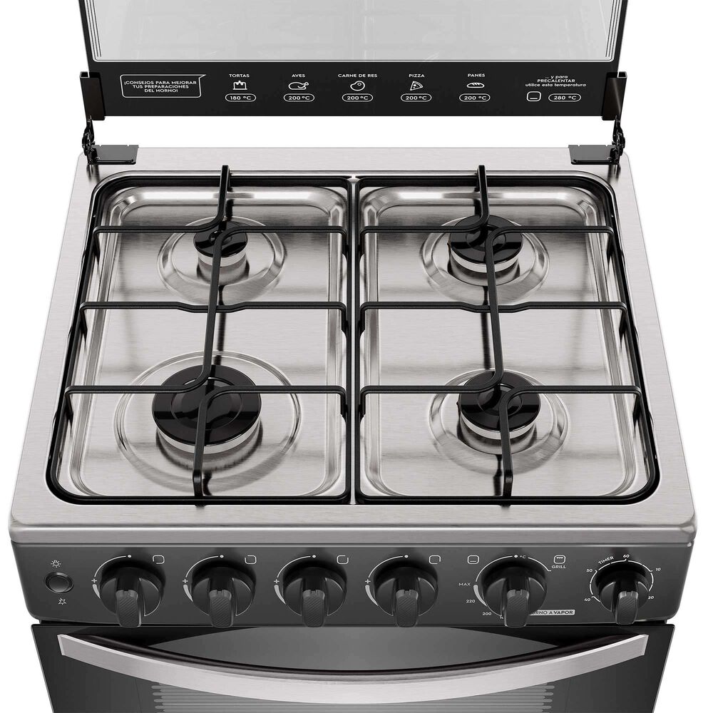 Cocina A Gas 4 Platos Horno Vapor Y Temporizador Fm4tpc Negra image number 7.0